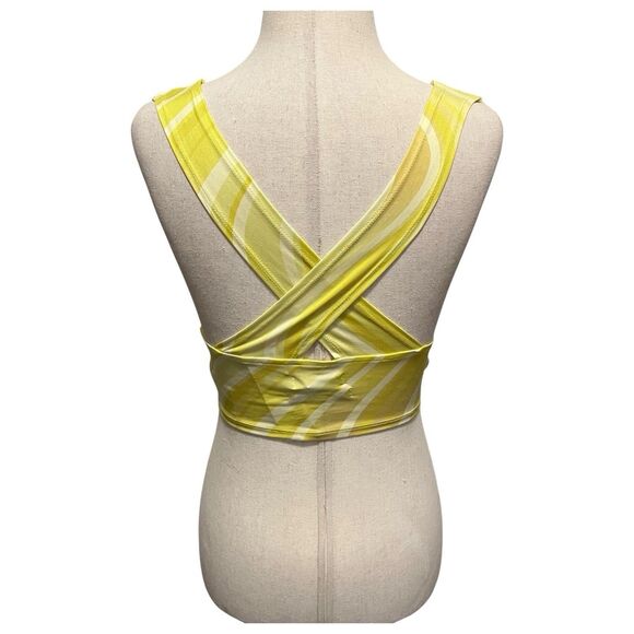 New Urban Outfitter Yellow Swirl Plunge Neckline Crossed Tie Back Crop Top SmalL - Picture 4 of 11